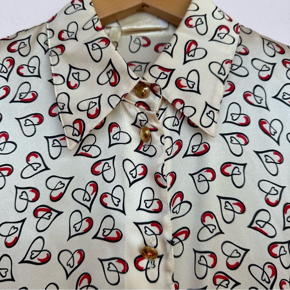 Escada Long Sleeve Heart Patterned Silk Blouse - Picture 3 of 11